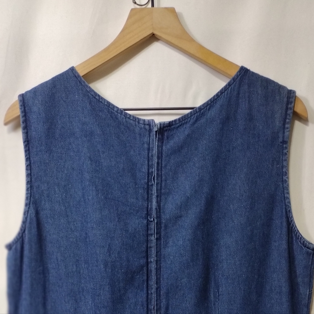 NWT Vintage 1990s Sarin Embroidered Floral Sleeveless Denim Maxi Dress Women's L - Picture 5 of 7